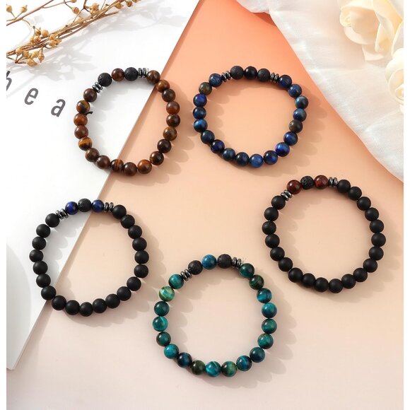 12Pcs Natural Stone Lava Rock Beaded Bracelets for Men and Women, 8mm, Stretchy, - Picture 6 of 7